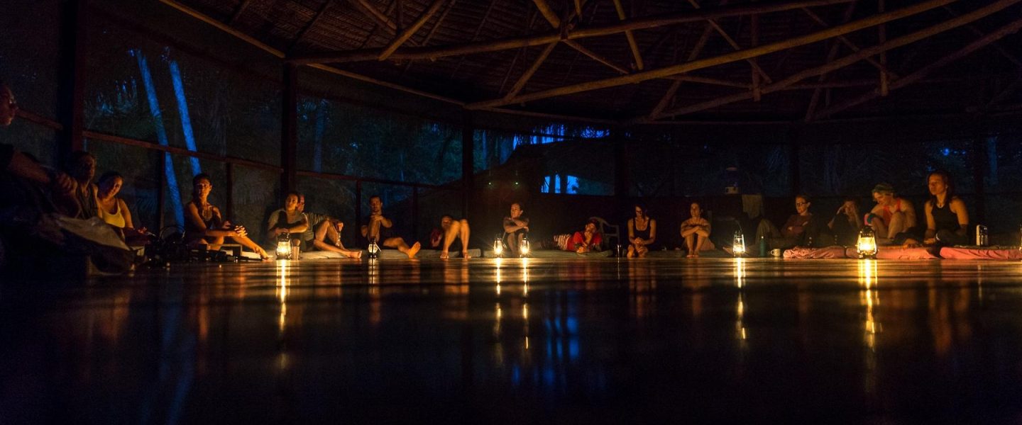 Ayahuasca ceremony inside a maloca at the Temple of the Way of Light, Peruvian Amazon — psychological effects of ayahuasca